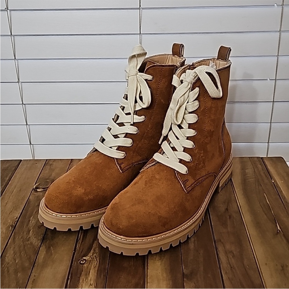 Brown Suede Lace-Up Military Boots